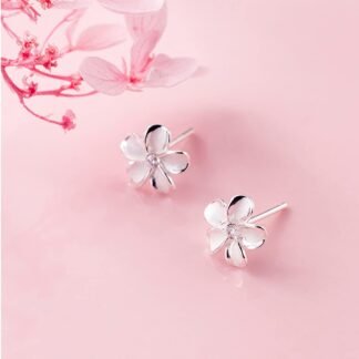 Reffeer Solid 925 Sterling Silver Plumeria Flower Stud Earrings for Women Teen Girls Crystal Flower Stud Earrings