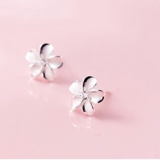 Reffeer Solid 925 Sterling Silver Plumeria Flower Stud Earrings for Women Teen Girls Crystal Flower Stud Earrings