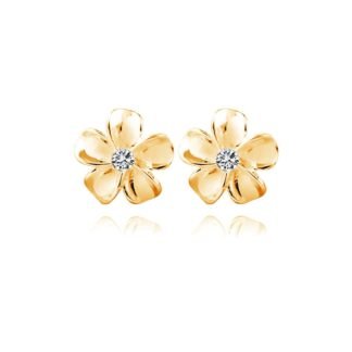 Reffeer Solid 925 Sterling Silver Plumeria Flower Stud Earrings for Women Teen Girls Crystal Flower Stud Earrings