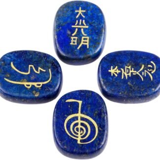 rockcloud Healing Crystal Lapis Lazuli 4pcs Engraved Chakra Stones Palm Stone Reiki Balancing