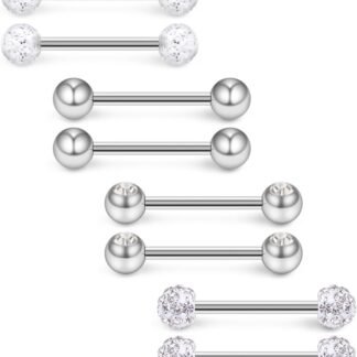 Ruifan 14G 9/16Inch Crystal Ball Nipple Tongue Shield Ring Barbell Body Piercing Jewelry Retainer 8-14PCS