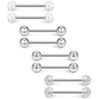 Ruifan 14G 9/16Inch Crystal Ball Nipple Tongue Shield Ring Barbell Body Piercing Jewelry Retainer 8-14PCS