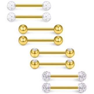 Ruifan 14G 9/16Inch Crystal Ball Nipple Tongue Shield Ring Barbell Body Piercing Jewelry Retainer 8-14PCS