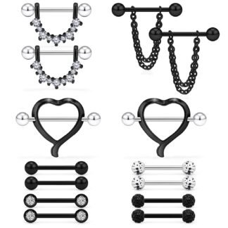 Ruifan 14G 9/16Inch Crystal Ball Nipple Tongue Shield Ring Barbell Body Piercing Jewelry Retainer 8-14PCS