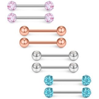 Ruifan 14G 9/16Inch Crystal Ball Nipple Tongue Shield Ring Barbell Body Piercing Jewelry Retainer 8-14PCS