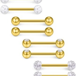 Ruifan 14G 9/16Inch Crystal Ball Nipple Tongue Shield Ring Barbell Body Piercing Jewelry Retainer 8-14PCS