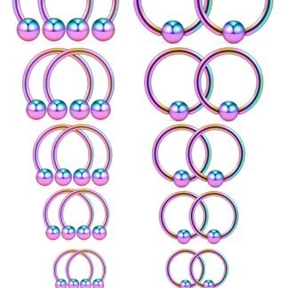 Ruifan 16-24PCS 16G Surgical Steel Horseshoe & Captive Bead Nose Hoop Septum Earring Eyebrow Tongue Lip Nipple Helix Tragus Piercing Jewelry Rings 6-16mm