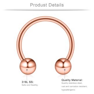 Ruifan 16-24PCS 16G Surgical Steel Horseshoe & Captive Bead Nose Hoop Septum Earring Eyebrow Tongue Lip Nipple Helix Tragus Piercing Jewelry Rings 6-16mm