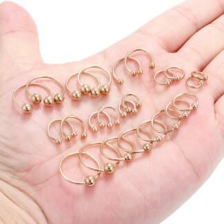 Ruifan 16-24PCS 16G Surgical Steel Horseshoe & Captive Bead Nose Hoop Septum Earring Eyebrow Tongue Lip Nipple Helix Tragus Piercing Jewelry Rings 6-16mm