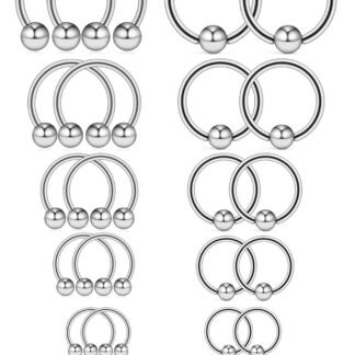 Ruifan 16-24PCS 16G Surgical Steel Horseshoe & Captive Bead Nose Hoop Septum Earring Eyebrow Tongue Lip Nipple Helix Tragus Piercing Jewelry Rings 6-16mm