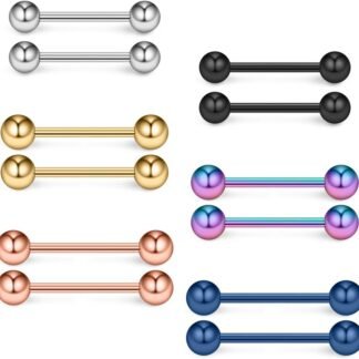 Ruifan 16G 14G Surgical Steel Shiny Ball Nipple Tongue Shield Ring Barbell Body Piercing Jewelry Retainer 12-16mm 12PCS