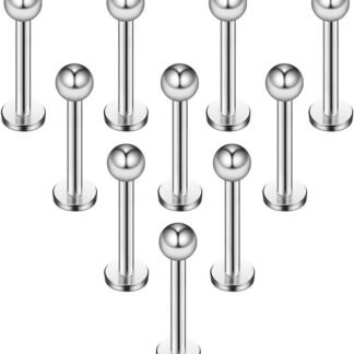 Ruifan 16G 316L Stainless Steel 3mm Ball Labret Monroe Lip Ring Tragus Helix Cartilage Earring Stud Barbell Bar Length 6mm 8mm 10mm 12mm Body Piercing Jewelry