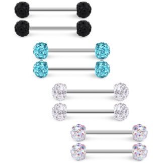 Ruifan 16G 9/16Inch Crystal Ball Nipple Tongue Tongue Shield Rings Stainless Steel Straight Barbell Body Piercing Jewelry Retainer