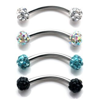 Ruifan 16G Crystal Ferido Ball Curved Barbell Eyebrow Ear Ring Body Piercing Jewelry 8mm 10mm