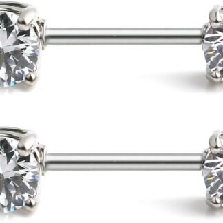 Ruifan 316L Stainless Steel Double Front Facing Clear CZ Nipple Shield Barbell Ring Piercing 14G