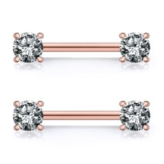 Ruifan 316L Stainless Steel Double Front Facing Clear CZ Nipple Shield Barbell Ring Piercing 14G