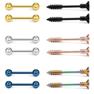 Ruifan 316L Stainless Steel Screw Bar Nipple Barbell Ring Body Piercing 14G