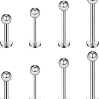 Ruifan 4prs(8pcs) 16G 316L Stainless Steel 3mm Ball Labret Monroe Lip Tragus Helix Earring Stud Barbell Ring Body Piercing Jewelry Kit Bar Length 6mm/8mm/10mm/12mm