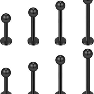 Ruifan 4prs(8pcs) 16G 316L Stainless Steel 3mm Ball Labret Monroe Lip Tragus Helix Earring Stud Barbell Ring Body Piercing Jewelry Kit Bar Length 6mm/8mm/10mm/12mm