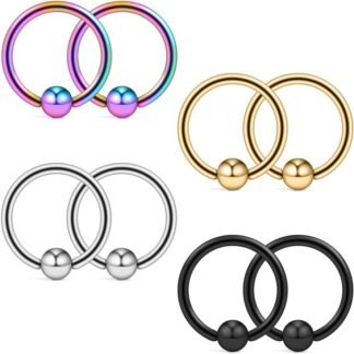 Ruifan 8PCS Assorted Colors Stainless Steel Body Jewelry Ball Eyebrow Ear Navel Belly Lip Piercing Bar Ring 16G 8mm