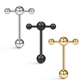Ruifan T Shape Top Straight Barbell Tongue Ring Piercing 14G