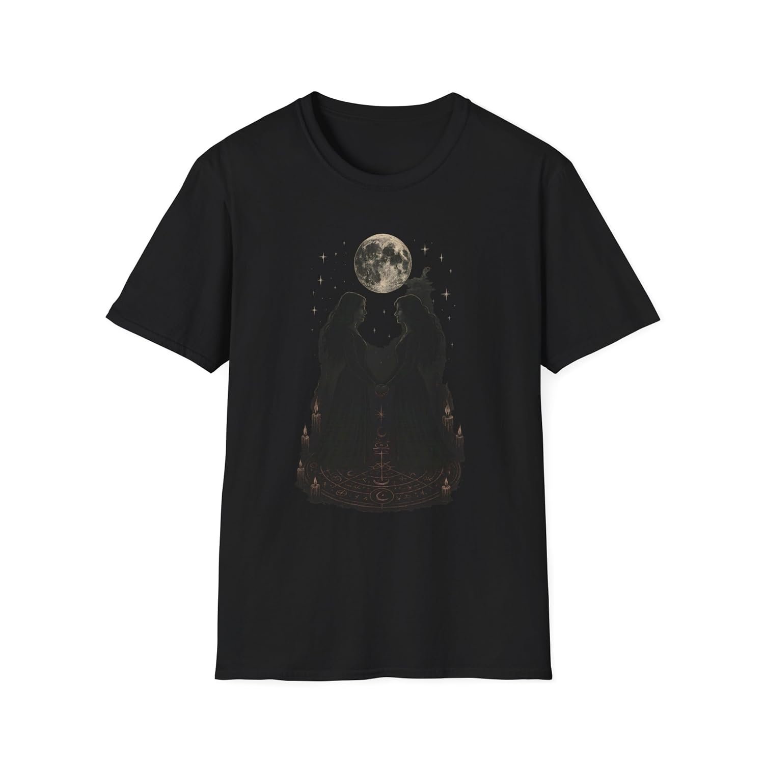 Sacred Moon Ritual T-Shirt with Occult Circle and Candlelight Art - lunas-mystic-emporium.com Sacred Moon Ritual T-Shirt with Occult Circle and Candlelight Art