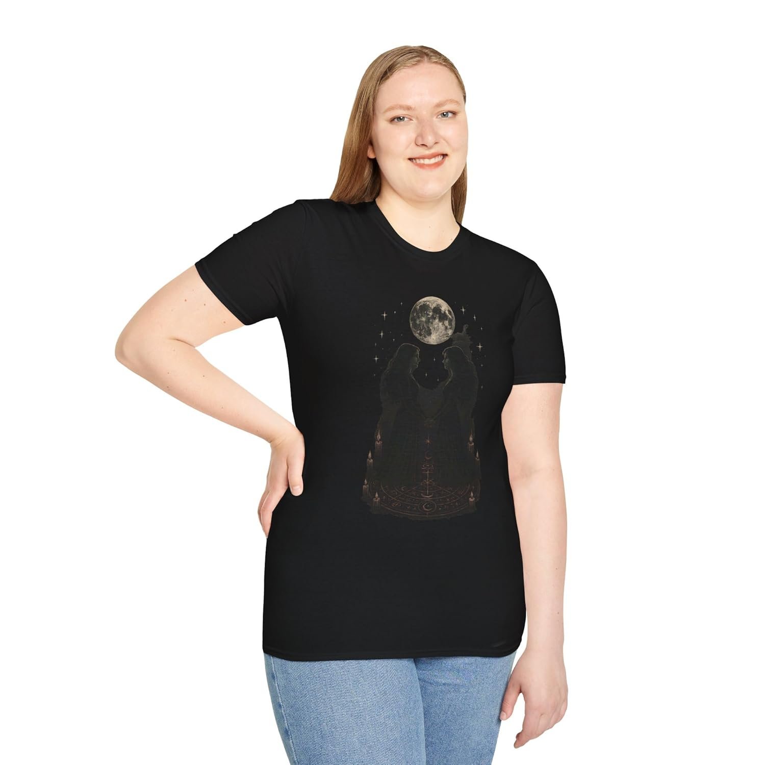 Sacred Moon Ritual T-Shirt with Occult Circle and Candlelight Art - lunas-mystic-emporium.com Sacred Moon Ritual T-Shirt with Occult Circle and Candlelight Art