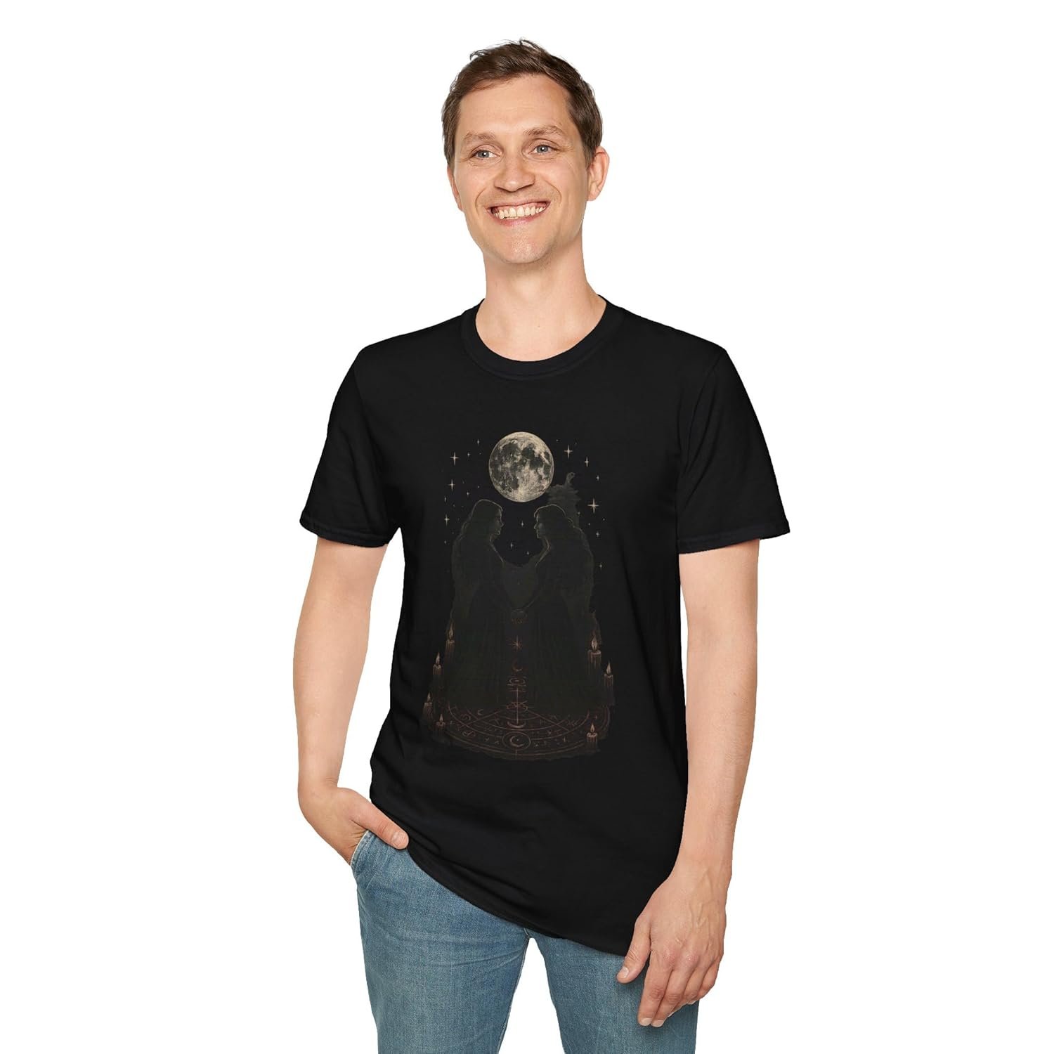 Sacred Moon Ritual T-Shirt with Occult Circle and Candlelight Art - lunas-mystic-emporium.com Sacred Moon Ritual T-Shirt with Occult Circle and Candlelight Art