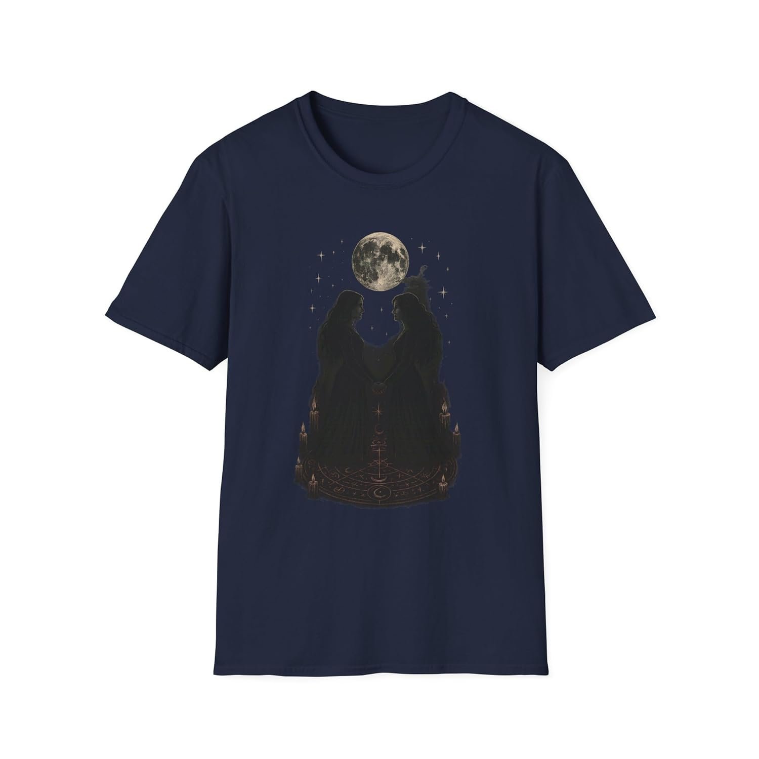 Sacred Moon Ritual T-Shirt with Occult Circle and Candlelight Art - lunas-mystic-emporium.com Sacred Moon Ritual T-Shirt with Occult Circle and Candlelight Art