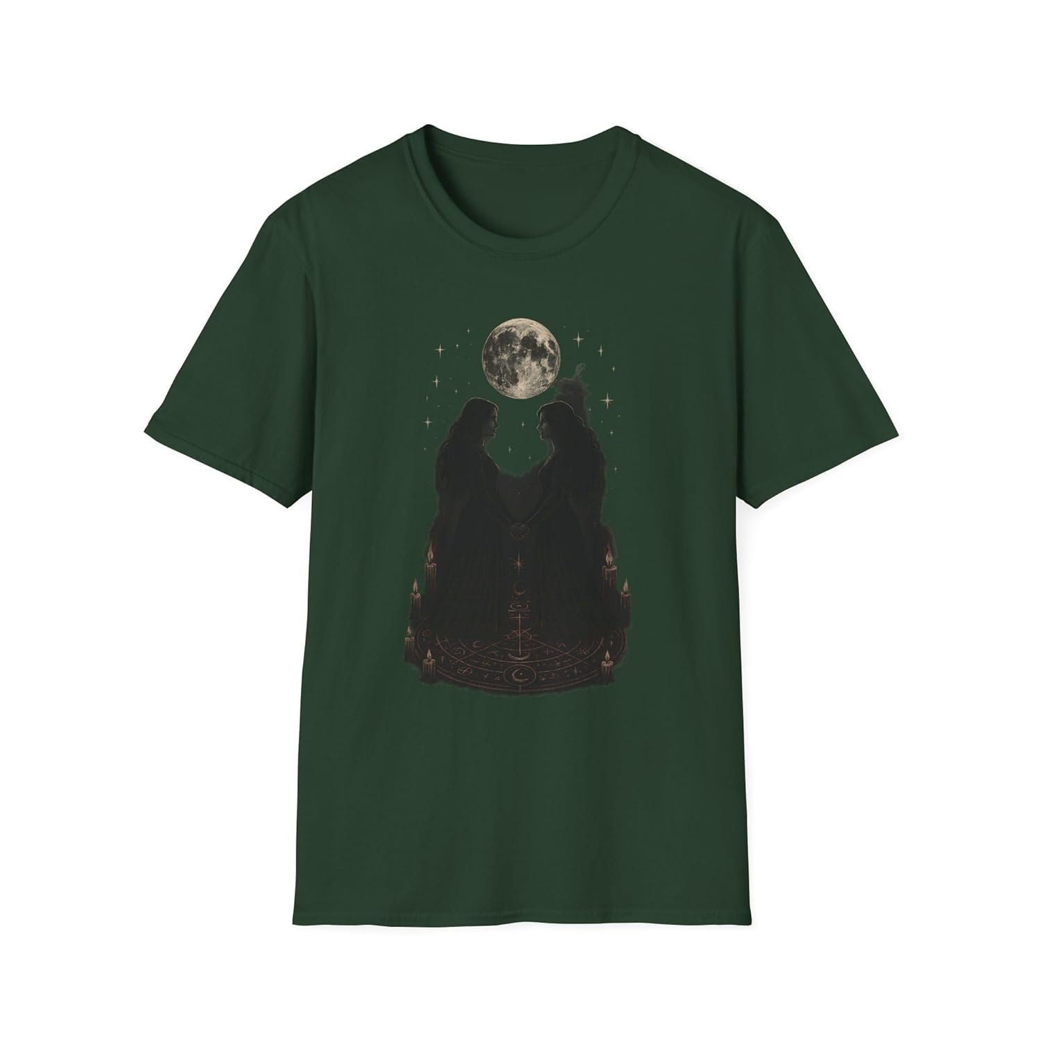 Sacred Moon Ritual T-Shirt with Occult Circle and Candlelight Art - lunas-mystic-emporium.com Sacred Moon Ritual T-Shirt with Occult Circle and Candlelight Art