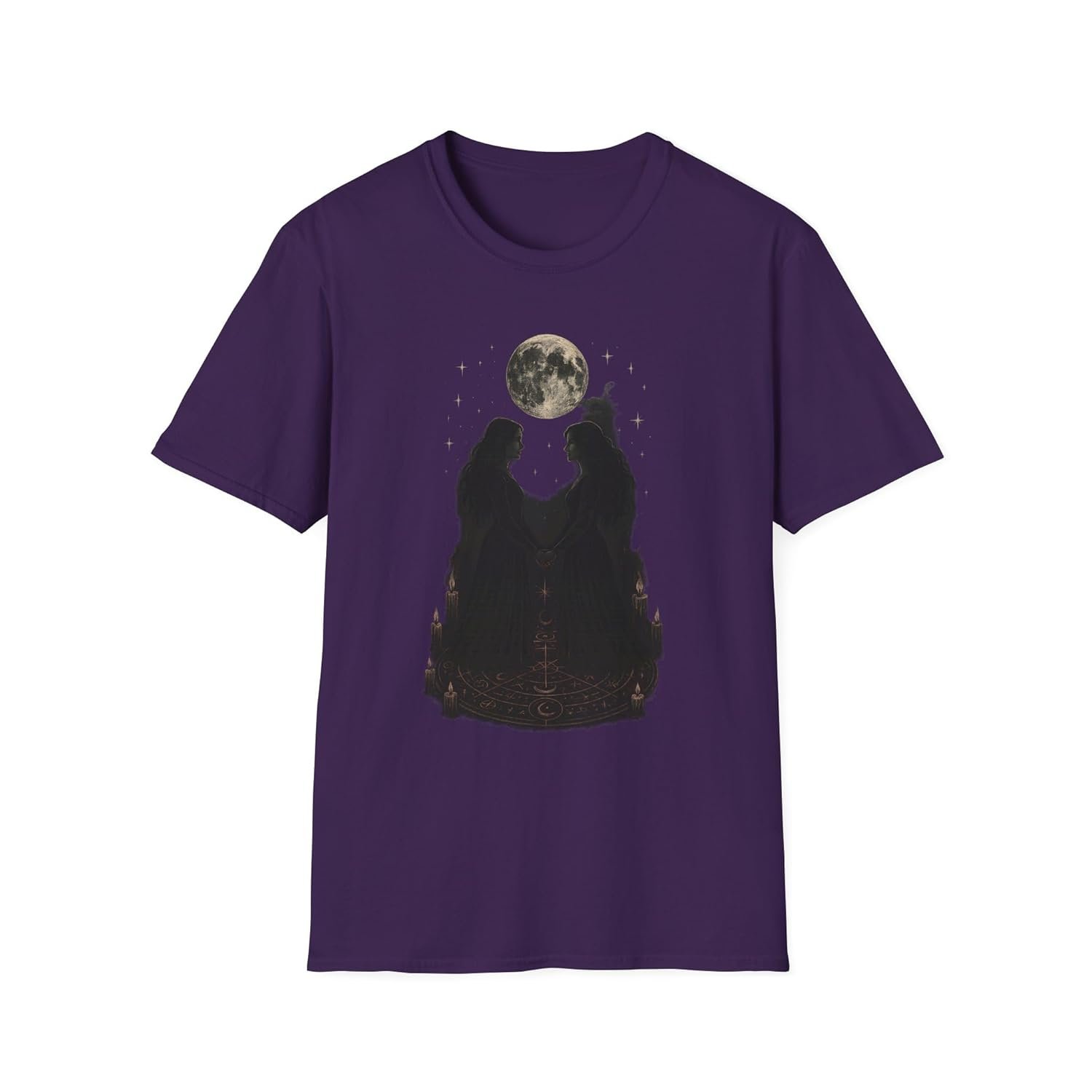 Sacred Moon Ritual T-Shirt with Occult Circle and Candlelight Art - lunas-mystic-emporium.com Sacred Moon Ritual T-Shirt with Occult Circle and Candlelight Art