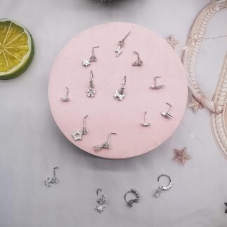 SAMOCO 20Pcs 20G Dangle Nose Ring L Shaped Dangling Nose Stud for Women Stainless Steel Nose Ring Studs CZ Flower Dangle Nose Rings Hoops Nose Piercing