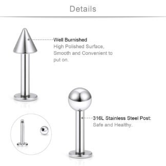 SCERRING 12PCS 14g Stainless Steel Balls & Spikes Labret Monroe Lip Cheek Tragus Cartilage Helix Earring Ring Body Piercing Jewelry 8-14mm