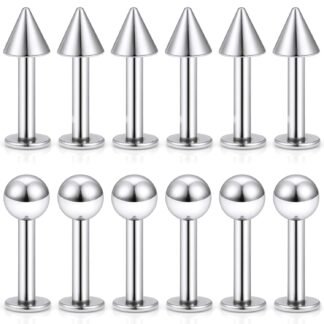 SCERRING 12PCS 14g Stainless Steel Balls & Spikes Labret Monroe Lip Cheek Tragus Cartilage Helix Earring Ring Body Piercing Jewelry 8-14mm