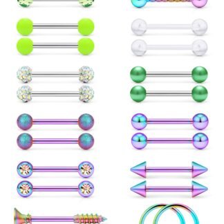 SCERRING 14G Nipple Rings Stainless Steel Nipplerings CZ Tongue Straight Barbell Rings Retainer Body Piercing Jewelry for Women 9/16Inch 12 Pairs