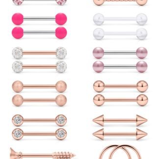 SCERRING 14G Nipple Rings Stainless Steel Nipplerings CZ Tongue Straight Barbell Rings Retainer Body Piercing Jewelry for Women 9/16Inch 12 Pairs
