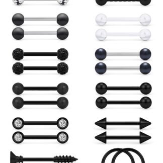 SCERRING 14G Nipple Rings Stainless Steel Nipplerings CZ Tongue Straight Barbell Rings Retainer Body Piercing Jewelry for Women 9/16Inch 12 Pairs