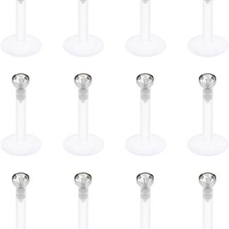 SCERRING 16G Lip Rings 2mm CZ Internally Threaded Labret Monroe Lip Ring Tragus Rook Helix Earring Stud Piercing Jewelry Retainer Clear Acrylic Bioflex Bar Length 6-10mm 12-36PCS