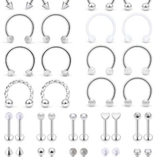 SCERRING 16g Lip Rings Stainless Steel Horseshoe Labret Monroe Lip Rings Nail Tragus Helix Earrings Studs Ring Medusa Piercing Jewelry 8mm 36PCS
