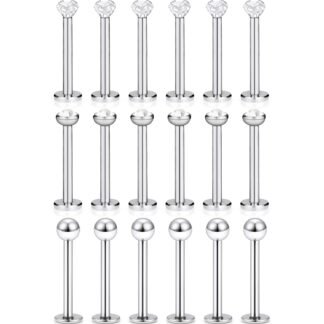 SCERRING 18PCS 16g Stainless Steel Clear Cubic Zirconia Labret Monroe Lip Tragus Cartilage Helix Earring Ring Body Piercing Jewelry 6mm 8mm 10mm