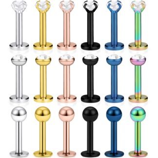 SCERRING 18PCS 16g Stainless Steel Clear Cubic Zirconia Labret Monroe Lip Tragus Cartilage Helix Earring Ring Body Piercing Jewelry 6mm 8mm 10mm