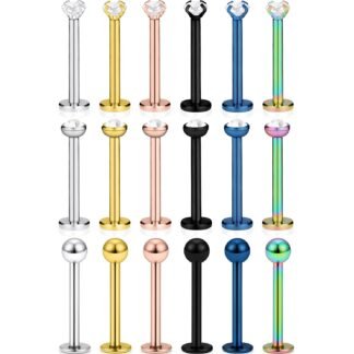 SCERRING 18PCS 16g Stainless Steel Clear Cubic Zirconia Labret Monroe Lip Tragus Cartilage Helix Earring Ring Body Piercing Jewelry 6mm 8mm 10mm