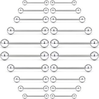 SCERRING 20PCS 16G 14G Stainless Steel Externally Threaded Nipple Tongue Industrial Cartilage Earring Bar Barbell Rings Piercing Retainer 12-22mm