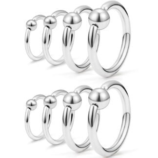 SCERRING 4 Pairs 20G 16G 14G 12G Stainless Steel Captive Bead Ring Nose Hoop Rings Eyebrow Lip Ear Tragus Cartilage Daith Septum Nipple Belly PA Retainer Piercing Jewelry 10-16mm