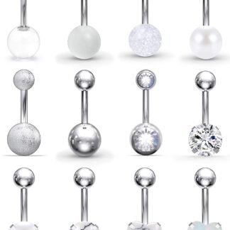 SCERRING Belly Button Rings 14G Stainless Steel Navel Belly Earring CZ Heart Opal Navel Ring Barbell Body Piercing Jewelry 12PCS