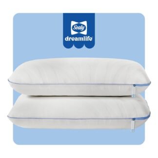 Sealy Dreamlife Queen Size Memory Foam Cooling Pillow with Surface Guard Technology, Removable Machine-Washable Cover, 1 Year Limited Warranty, White (2 Pack)