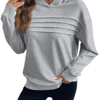 SHEWIN 2025 Womens Hoodies Pleated Sweatshirt Fall Lightweight Pullover Tops