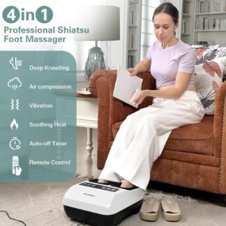 Shiatsu Foot Massager with Heat, Deep Kneading Electric Foot Massager Machine for Plantar Fasciitis Neuropathy with Remote Control, Adjustable Vibration and Compression