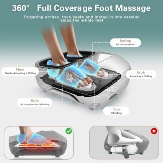 Shiatsu Foot Massager with Heat, Deep Kneading Electric Foot Massager Machine for Plantar Fasciitis Neuropathy with Remote Control, Adjustable Vibration and Compression