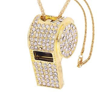Shining Crystal Rhinestone Bling Whistle with Keychain for Referees, Coaches, Teachers, Police, Training (Gold)
